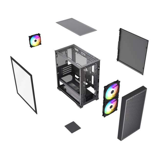 Корпус без блока питания HSPD M335-TGBK-ARGB — для бизнеса и офиса