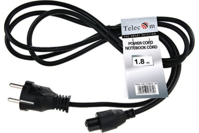 Кабель питания для ноутбуков, 3-pin, с заземлением, 220V (Европейский стандарт) <TP022-1.8-BK> 1,8m VCOM TP022-1.8-BK