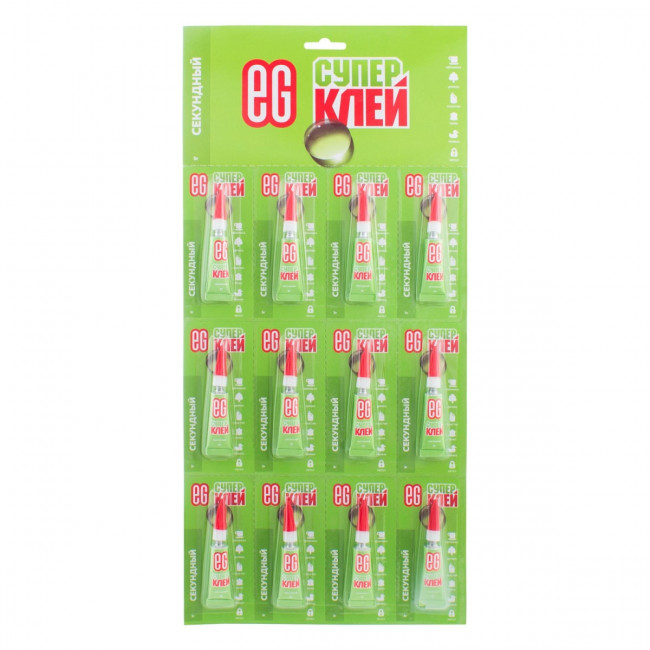Секундный клей Еврогарант 3г, отрывная карта 12 шт Секундный клей Еврогарант 3г, отрывная карта 12 шт