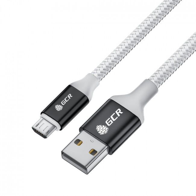 GCR QC Кабель 0.5m MicroUSB, быстрая зарядка, белый нейлон, AL корпус черный, белый ПВХ, 28/24 AWG, GCR-53578 Кабель Greenconnect 0.5 м (GCR-53578)