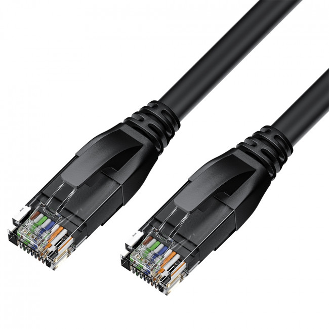 GCR Патч-корд прямой 10.0m UTP кат.5e, черный, нижний/нижний угол, литой, ethernet high speed, RJ45, T568B Greenconnect GCR-53967