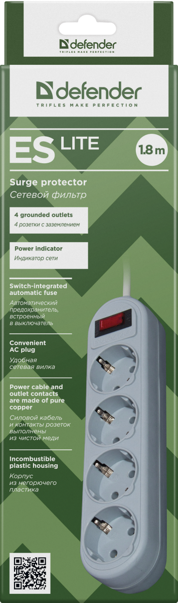 Сетевой фильтр Defender ES Lite 1.8 1,8 м, 4 розетки Defender ES 1.8 Lite (1.8 м, 4 розетки) Сетевой фильтр Defender ES Lite 1.8 1,8 м, 4 розетки Defender ES 1.8 Lite (1.8 м, 4 розетки)