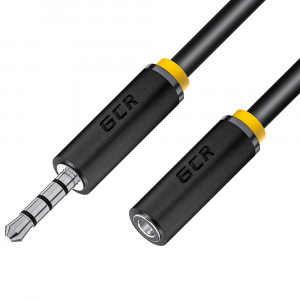 GCR Удлинитель для гарнитуры 7.5m jack 3,5mm/jack 3,5mm черный, желтая окантовка, 28AWG, M/F, GCR-54003 Greenconnect GCR-54004