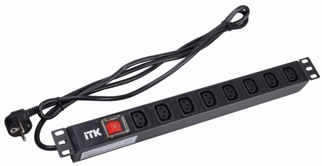 PDU 8 розеток C13 с LED выключателем,1U, шнур 2м вилка нем.стандарт ITK PH12-8C131 — для бизнеса и офиса PDU 8 розеток C13 с LED выключателем,1U, шнур 2м вилка нем.стандарт ITK PH12-8C131 — для бизнеса и офиса
