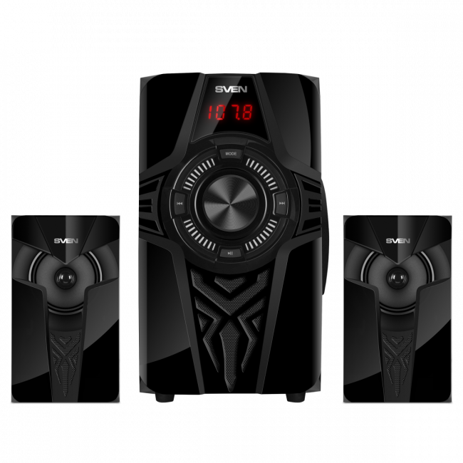 SVEN MS-2070, чёрный, акустическая система 2.1, мощность (RMS):30Вт + 2x15 Вт, FM-тюнер, USB/SD, дисплей, пульт ДУ, Bluetooth Sven SV-018030 SVEN MS-2070, чёрный, акустическая система 2.1, мощность (RMS):30Вт + 2x15 Вт, FM-тюнер, USB/SD, дисплей, пульт ДУ, Bluetooth Sven SV-018030