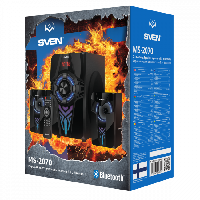 SVEN MS-2070, чёрный, акустическая система 2.1, мощность (RMS):30Вт + 2x15 Вт, FM-тюнер, USB/SD, дисплей, пульт ДУ, Bluetooth Sven SV-018030 SVEN MS-2070, чёрный, акустическая система 2.1, мощность (RMS):30Вт + 2x15 Вт, FM-тюнер, USB/SD, дисплей, пульт ДУ, Bluetooth Sven SV-018030