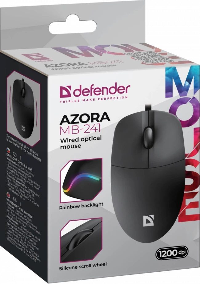 Defender Проводная оптическая мышь Azora MB-241 черн,3D,1200dpi,1,8м Defender 52241 — для бизнеса и офиса