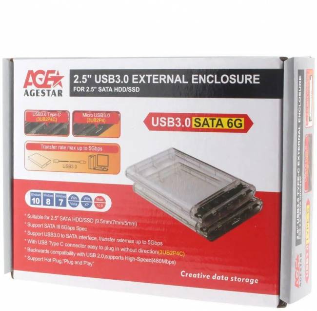 Внешний корпус для HDD/SSD AgeStar 3UB2P4C — для бизнеса и офиса