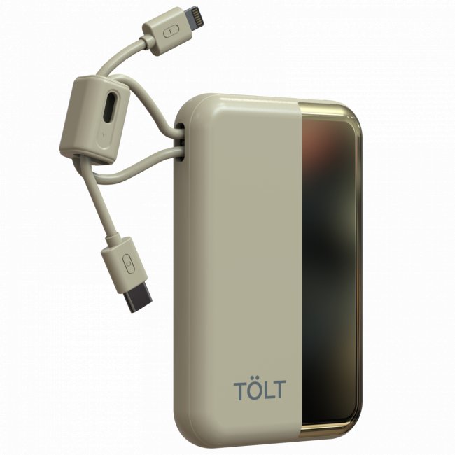 Портативный аккумулятор TOLT Lit KC16, 10000mAh, 22,5W, fast charging and PD, beige, CCC TÖLT KC16 — для бизнеса и офиса