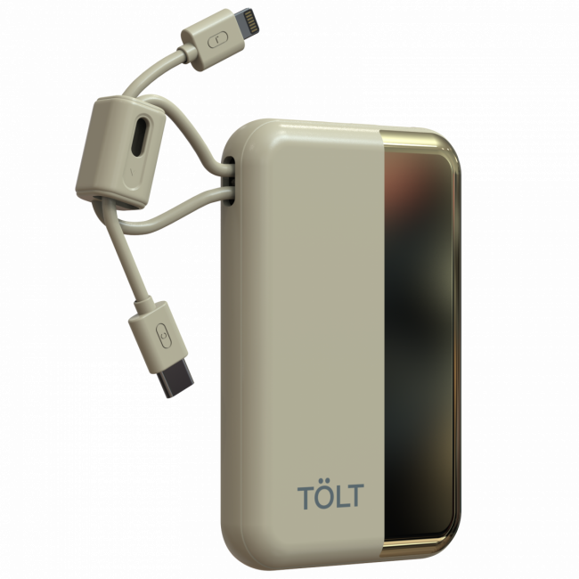 Портативный аккумулятор TOLT Lit KC16, 10000mAh, 22,5W, fast charging and PD, beige, CCC TÖLT KC16 — для бизнеса и офиса