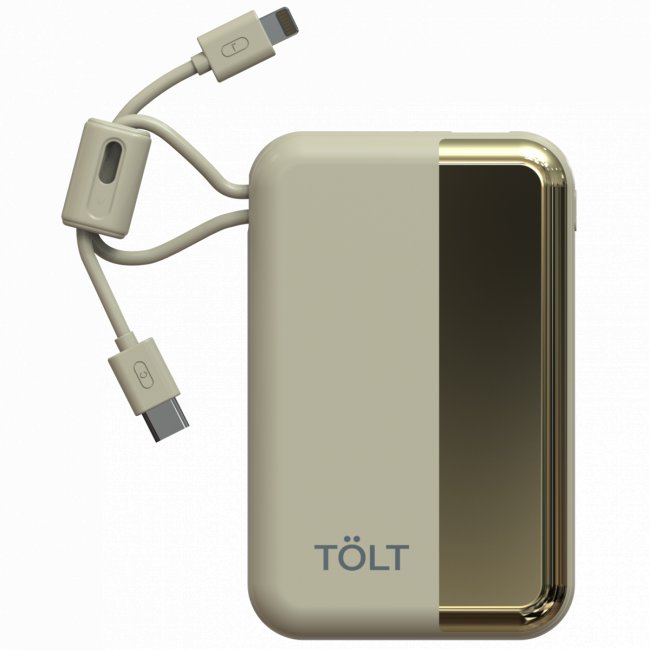 Портативный аккумулятор TOLT Lit KC16, 10000mAh, 22,5W, fast charging and PD, beige, CCC TÖLT KC16 — для бизнеса и офиса