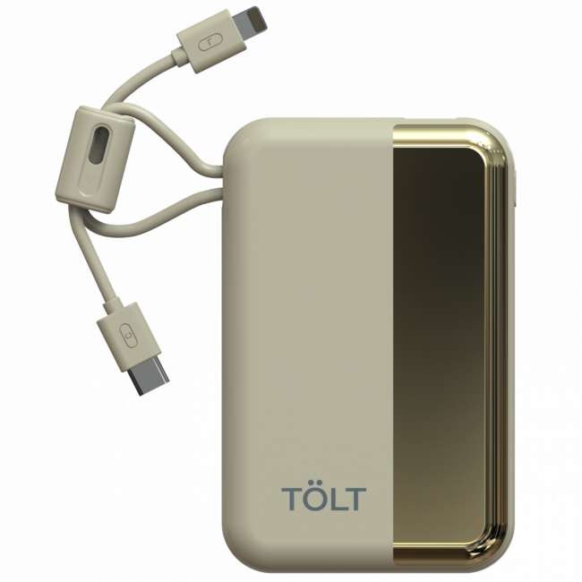 Портативный аккумулятор TOLT Lit KC16, 10000mAh, 22,5W, fast charging and PD, beige, CCC TÖLT KC16 — для бизнеса и офиса