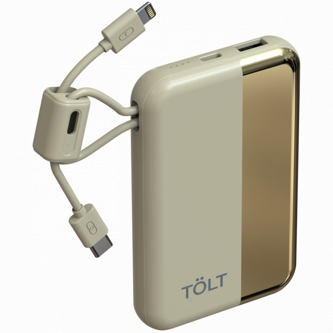 Портативный аккумулятор TOLT Lit KC16, 10000mAh, 22,5W, fast charging and PD, beige, CCC TÖLT KC16 — для бизнеса и офиса