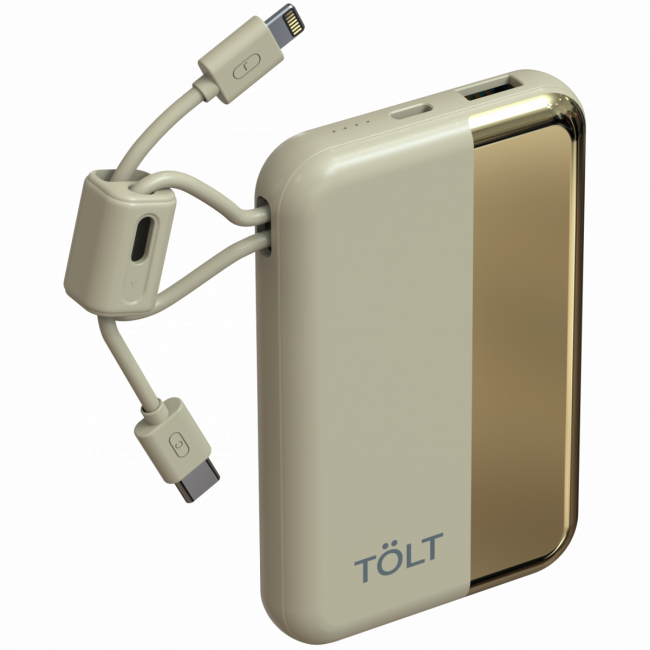 Портативный аккумулятор TOLT Lit KC16, 10000mAh, 22,5W, fast charging and PD, beige, CCC TÖLT KC16 — для бизнеса и офиса