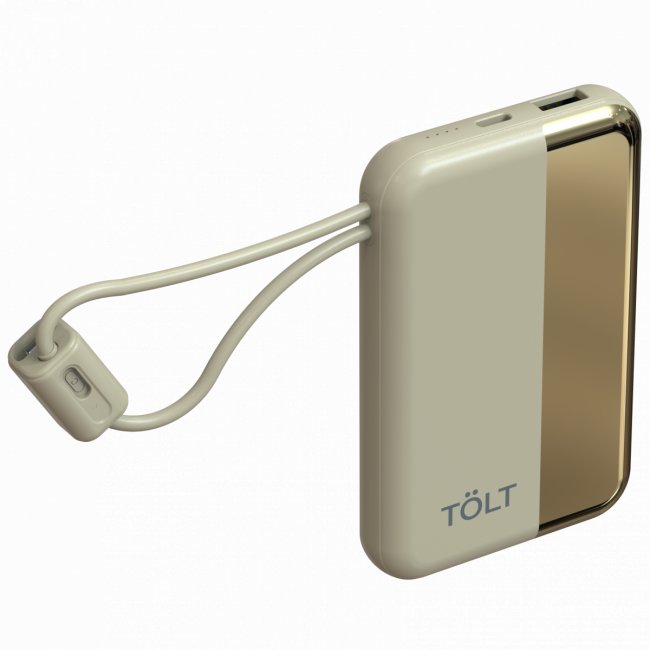 Портативный аккумулятор TOLT Lit KC16, 10000mAh, 22,5W, fast charging and PD, beige, CCC TÖLT KC16 — для бизнеса и офиса