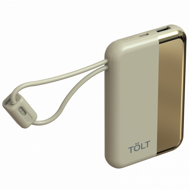 Портативный аккумулятор TOLT Lit KC16, 10000mAh, 22,5W, fast charging and PD, beige, CCC TÖLT KC16 — для бизнеса и офиса