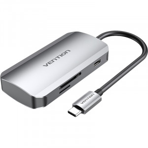 Мультифункциональный хаб Vention USB-C > USB 3.0x3/SD/TF/PD Мультифункциональный хаб Vention USB 3.1 M/USB 3.0 F x 3/USB Type C F/TF F/SD F (TNHHB)