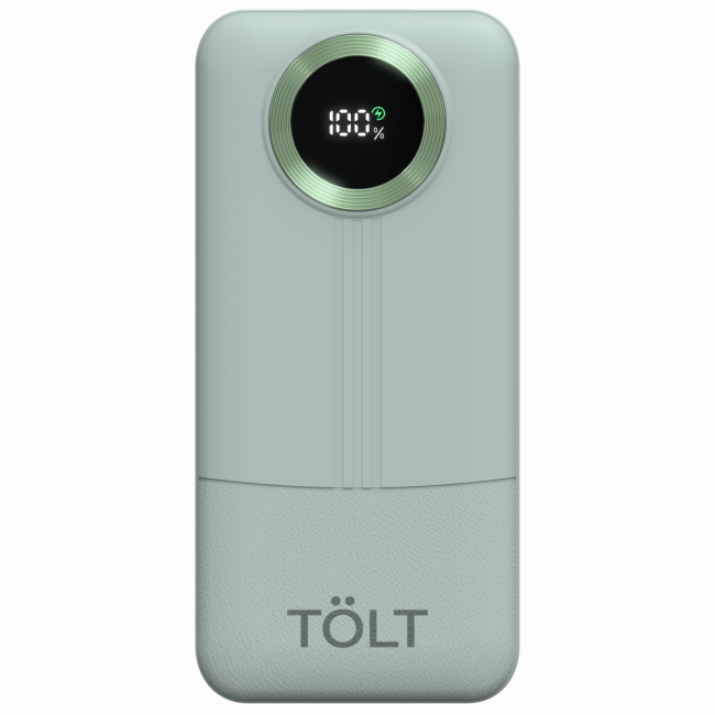 Портативный аккумулятор TOLT Lit KP128 Green, 10000mAh, 22,5W, fast charging and PD,  green, CCC TÖLT KP128 Green — для бизнеса и офиса