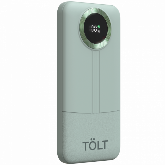 Портативный аккумулятор TOLT Lit KP128 Green, 10000mAh, 22,5W, fast charging and PD,  green, CCC TÖLT KP128 Green — для бизнеса и офиса
