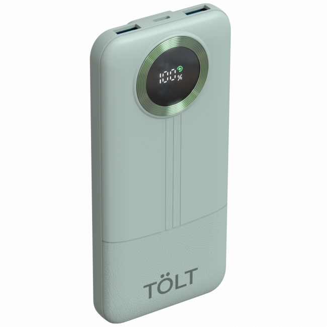 Портативный аккумулятор TOLT Lit KP128 Green, 10000mAh, 22,5W, fast charging and PD,  green, CCC TÖLT KP128 Green — для бизнеса и офиса