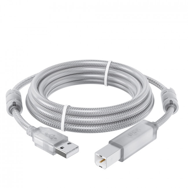 GCR Кабель PROF 2.0m USB 2.0, AM/BM, прозрачный, ферритовые кольца, 28/24 AWG, экран, армированный, морозостойкий, GCR-52425 Greenconnect USB 2.0 Type-AM - USB 2.0 Type-BM 2м