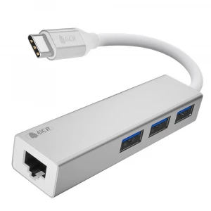 USB HUB TypeC 4в1 разветвитель на 3 порта USB 3.0 + сетевой адаптер Gigabit Ethernet RJ-45, серебристый, алюминиевый корпус, GCR-54603 Greenconnect GCR-54603