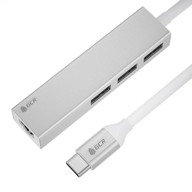 USB HUB TypeC 4в1 разветвитель на 3 порта USB 3.0 + сетевой адаптер Gigabit Ethernet RJ-45, серебристый, алюминиевый корпус, GCR-54603 Greenconnect GCR-54603 USB HUB TypeC 4в1 разветвитель на 3 порта USB 3.0 + сетевой адаптер Gigabit Ethernet RJ-45, серебристый, алюминиевый корпус, GCR-54603 Greenconnect GCR-54603