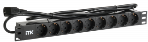 PDU 9 розеток DIN49440 (нем. cтанд.) 1U, шнур 2м вилка IEC 320 C14, алюминиевый профиль, черный ITK PH22-9D2