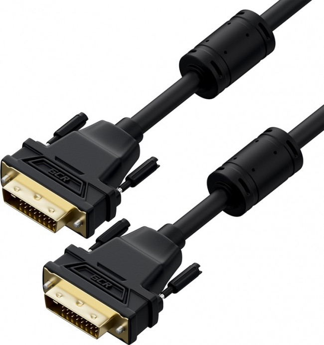 GCR Кабель PROF 15.0m DVI-D, черный, GOLD, ферритовые кольца, OD 8.5mm, 28 AWG, DVI/DVI, 25M/25M, двойной экран Greenconnect GCR-52159