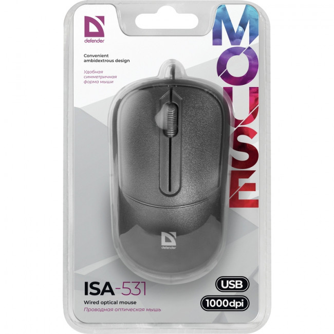 Defender Проводная оптическая мышь ISA-531 черный,3 кнопки,1000 dpi Defender ISA-531 (52531)