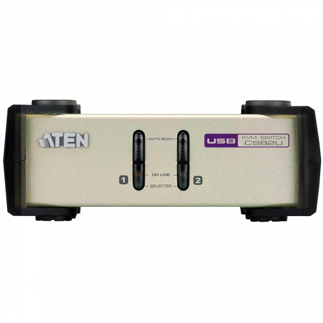 2-x порт. переключатель, электрон., KVM,  1 user PS2/USB+VGA =>  2 cpu PS2/USB+VGA, со шнурами PS2/USB 2х1.2м., 2048x1536, настол., без OSD, некаскад. ATEN CS82U — для бизнеса и офиса