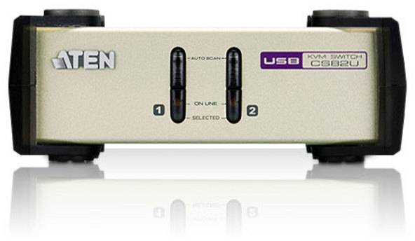 2-x порт. переключатель, электрон., KVM,  1 user PS2/USB+VGA =>  2 cpu PS2/USB+VGA, со шнурами PS2/USB 2х1.2м., 2048x1536, настол., без OSD, некаскад. ATEN CS82U — для бизнеса и офиса