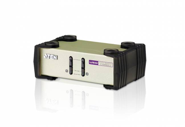 2-x порт. переключатель, электрон., KVM,  1 user PS2/USB+VGA =>  2 cpu PS2/USB+VGA, со шнурами PS2/USB 2х1.2м., 2048x1536, настол., без OSD, некаскад. ATEN CS82U — для бизнеса и офиса
