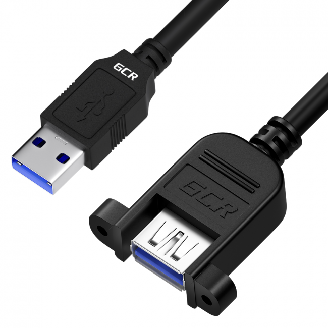 GCR Удлинитель 2.0m USB 3.0, AM/AF крепление под винт, черный, GCR-53902 Удлинитель Greenconnect 2 м (GCR-53902)