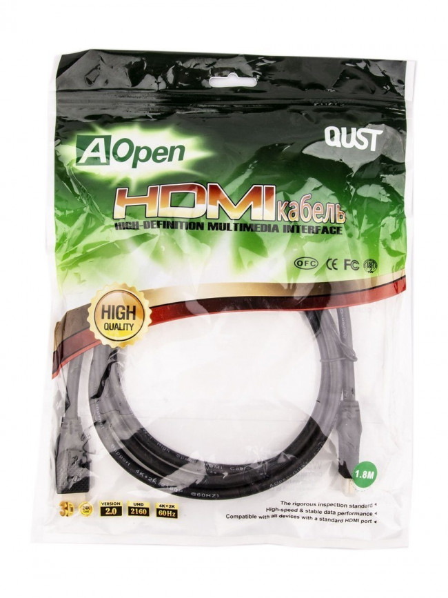 Кабель HDMI 19M/M ver 2.0, 1.8М,2 фильтра, Aopen/Qust <ACG517D-1.8M> VCOM HDMI (m) - HDMI (m) 1.8м