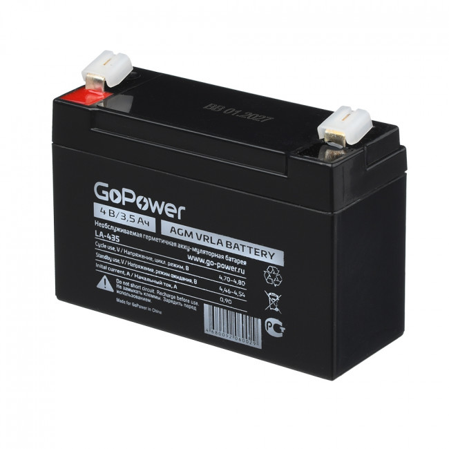 Аккумулятор свинцово-кислотный GoPower LA-435 4V 3.5Ah (1/20) GoPower LA-435 (4V / 3.5Ah)