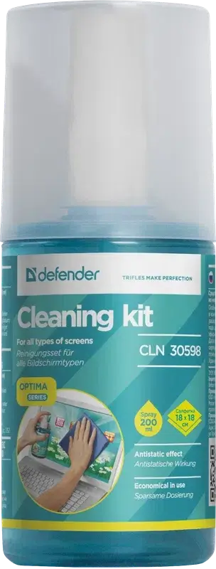 Defender Очищающий комплекс для экранов CLN 30598 Optima 200мл+микрофибра Defender 30598 — для бизнеса и офиса