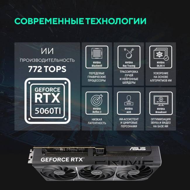 Видеокарта ASUS PRIME-RTX5060TI-O16G — для бизнеса и офиса