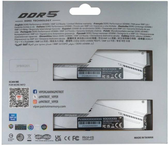 Память DDR5 2x24GB 6400MHz Patriot PVXR548G64C32KM — для бизнеса и офиса