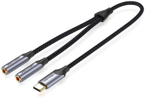 Переходник-разветвитель Vention гибкий USB-C M/Jack 3.5 mm F x 2 - 0.3м Vention гибкий USB-C M / Jack 3.5 mm F x 2 - 0.3м