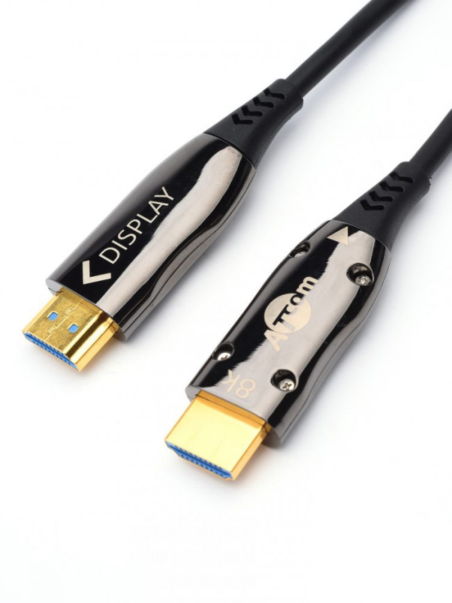 Кабель HDMI 20 м (HIGH speed, Metal gold,  Optical) 8K VER 2.1 ATcom HDMI 2.1 (m) - HDMI 2.1 (m) 20 м — для бизнеса и офиса