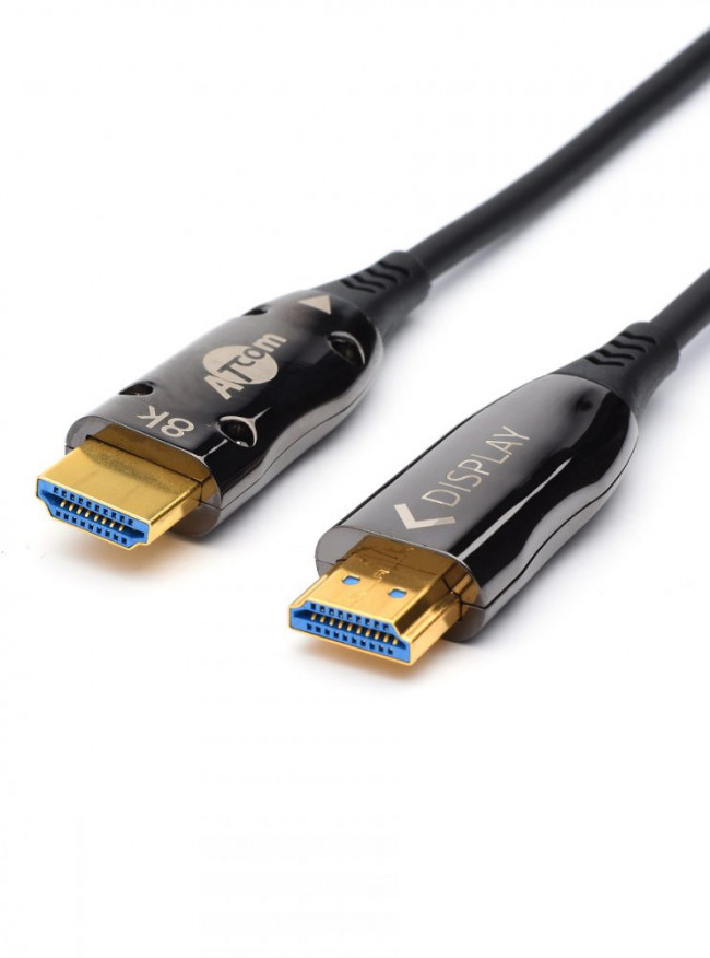 Кабель HDMI 20 м (HIGH speed, Metal gold,  Optical) 8K VER 2.1 ATcom HDMI 2.1 (m) - HDMI 2.1 (m) 20 м — для бизнеса и офиса