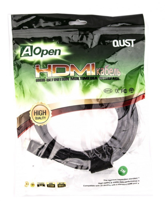 Кабель HDMI 19M/M ver 2.0, 3М,2 фильтра, Aopen/Qust <ACG517D-3M> VCOM HDMI (m) - HDMI (m) 3м — для бизнеса и офиса