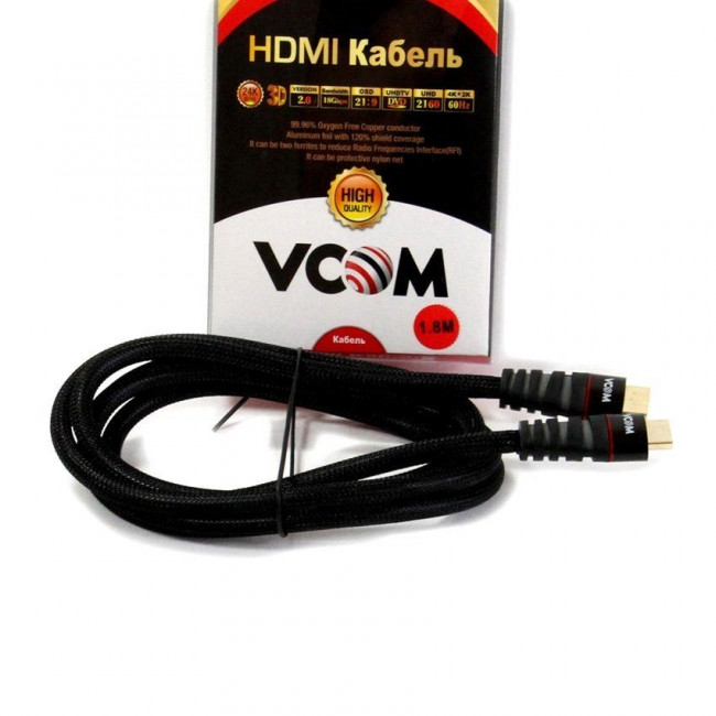 Кабель HDMI 19M/M ver. 2.0 черные коннекторы, 1.8m VCOM <CG526S-B-1.8M> Blister VCOM HDMI (m) - HDMI (m) 1.8м
