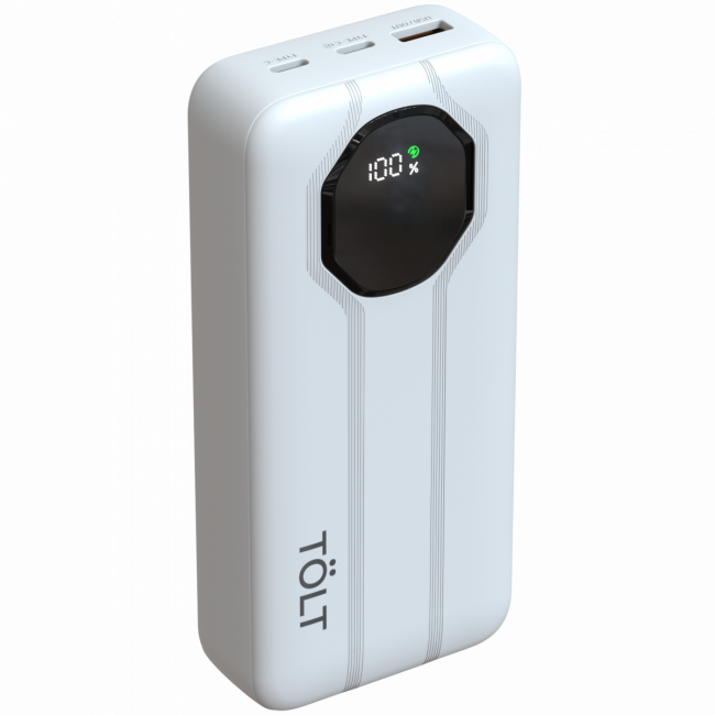 Портативный аккумулятор TOLT Lit KP226 White, 20000mAh, 22,5W, fast charging and PD, white, CCC TÖLT KP226 White — для бизнеса и офиса