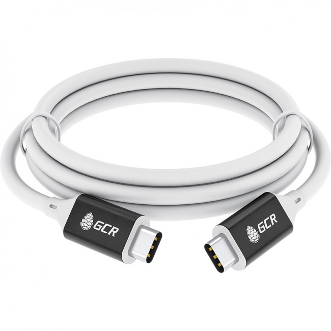 GCR Кабель USB 3.1 Type C-С, 2.0m белый, 100W/20V/5A, M/M, TPE, AL сase черный, белый ПВХ, экран, армированный Кабель Greenconnect 2 м (GCR-50867) — для бизнеса и офиса