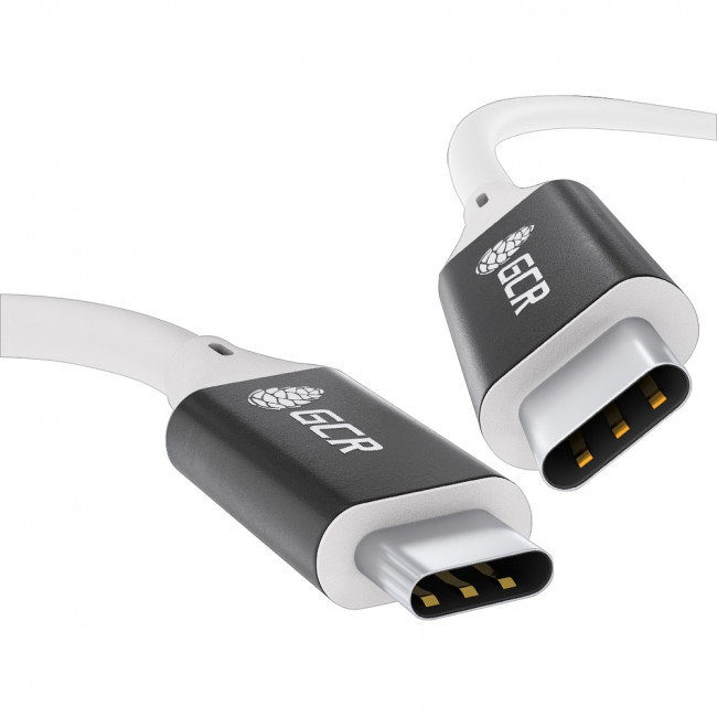 GCR Кабель USB 3.1 Type C-С, 2.0m белый, 100W/20V/5A, M/M, TPE, AL сase черный, белый ПВХ, экран, армированный Кабель Greenconnect 2 м (GCR-50867) — для бизнеса и офиса