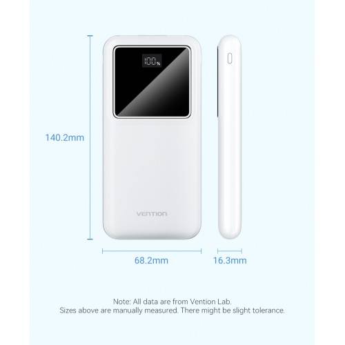 Power Bank Vention 10000mAh(M/C-A/A)22.5W Белый с LED Дисплеем Vention FHKW0 — для бизнеса и офиса