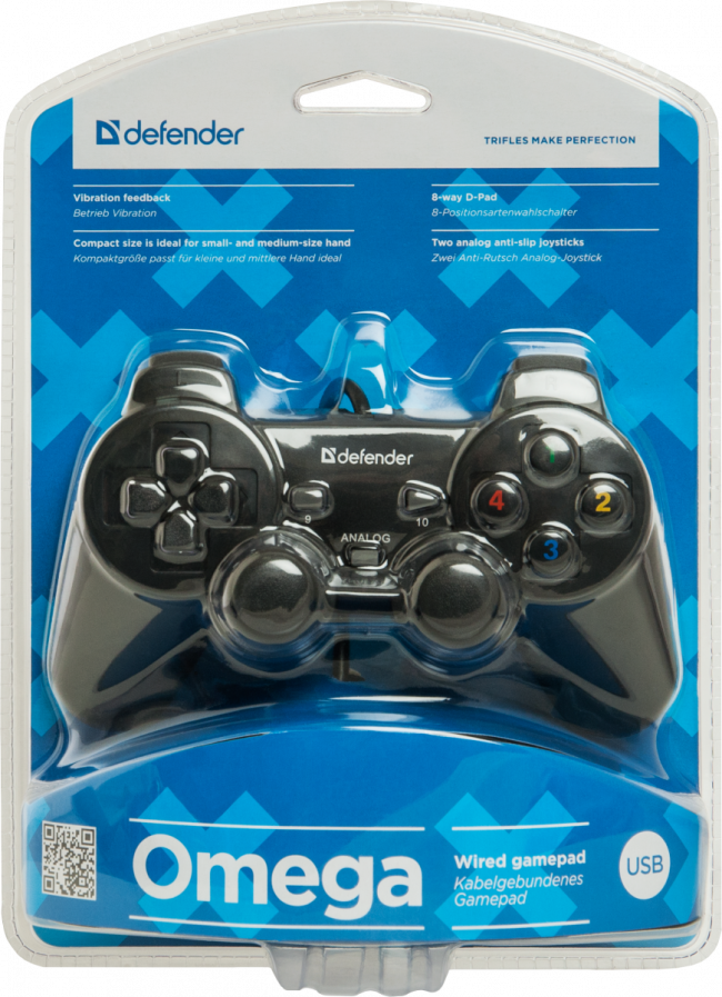 Defender Проводной геймпад Omega USB, 12 кнопок, 2 стика Defender Omega — для бизнеса и офиса