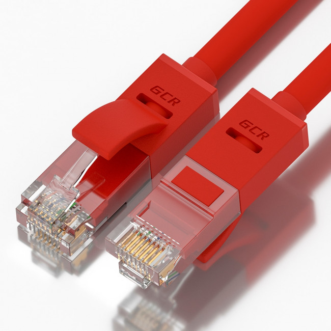 GCR Патч-корд прямой 25.0m UTP кат.5e, красный, позолоченные контакты, 24 AWG, литой, GCR-50838, ethernet high speed 1 Гбит/с, RJ45, T568B Greenconnect RJ45(m) - RJ45(m) Cat.5e UTP 25м красный — для бизнеса и офиса